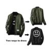 Fashion Bomber Jacket Coat Patchwork Zipper Two Sides Double Side - Green - Image 4